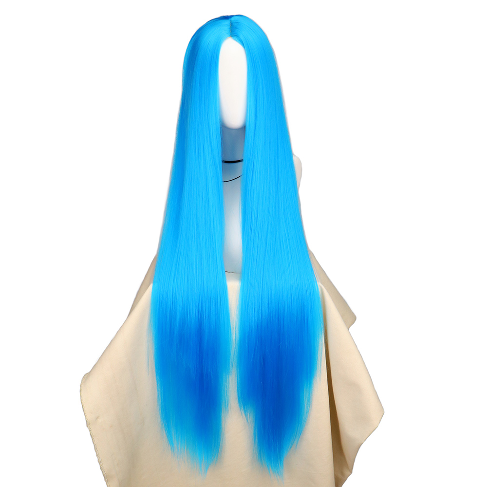 Anime Cosplay Blue Hair - QQXCAIW Cosplay 100cm Long Blue Synthetic