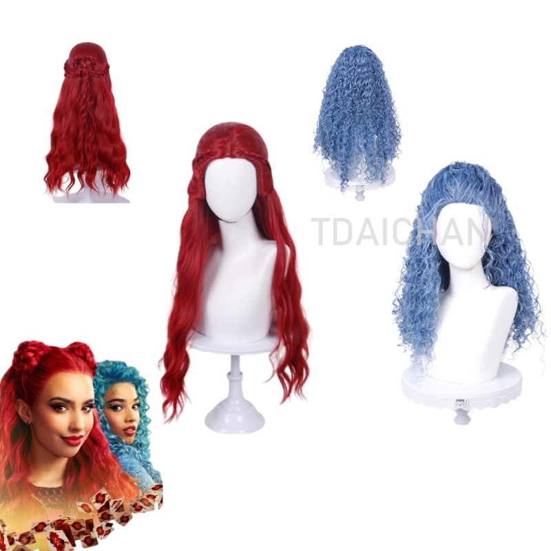 Curly Cosplay Wig Red princess - Anime Cosplay Blue Hair ulasan dan harga