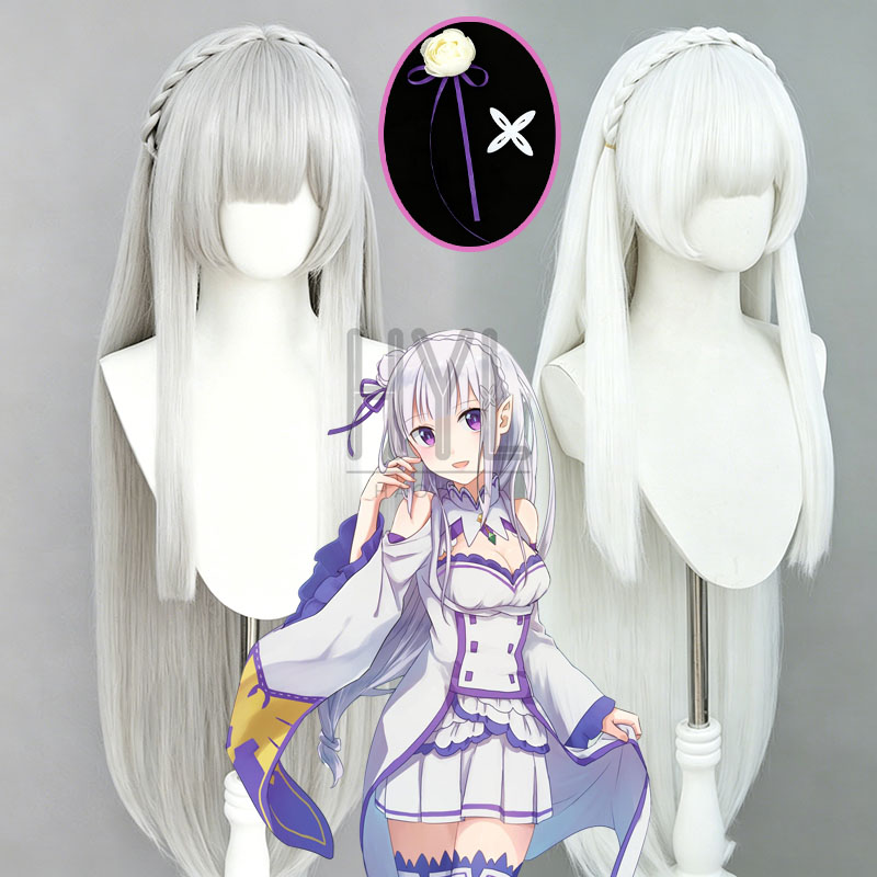 Anime Re:Zero Emilia Cosplay W - Cosplay Anime White Hair ulasan dan harga
