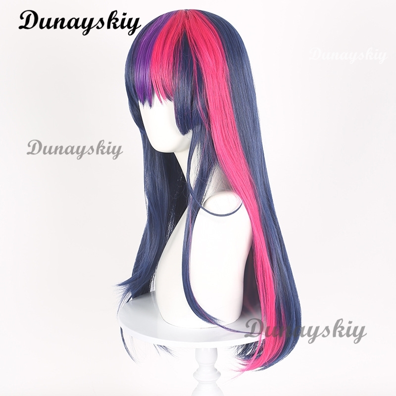 Purple Blue Pink Mixed Long Tw - Anime Cosplay Blue Hair ulasan dan harga