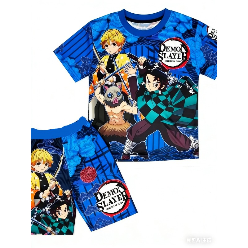 Demon Slayer Kids T-shirt Shor - Anime Cosplay Tanjiro ulasan dan harga